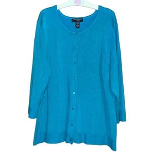 •CABLE & GAUGE•NWOT TURQUOISE FULL BUTTON 3/4 SLEEVE KNITTED CARDIGAN SIZE 1X